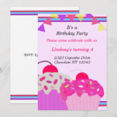Verjaardagsfeest Uitnodiging Fancy Cupcakes (Voorkant / Achterkant)