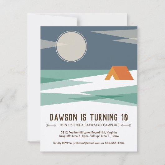 Verjaardagsfeest uitnodiging, jongen, camping kaart (Voorkant)