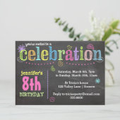 Verjaardagsfeest Uitnodiging-Krijt + Neon Kaart (Staand voorkant)