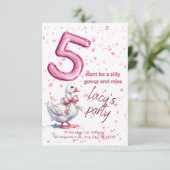Verjaardagsfeest uitnodiging, meisje 5, roze, gans (Staand voorkant)