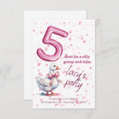 Verjaardagsfeest uitnodiging, meisje 5, roze, gans (Voorkant / Achterkant)