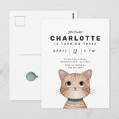 Verjaardagsfeest uitnodiging met knuffelkatje (Voorkant / Achterkant)