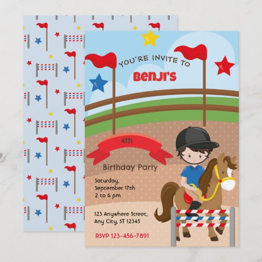 Verjaardagsfeest Uitnodiging Paardrijden (Voorkant / Achterkant)