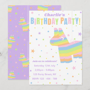 Verjaardagsfeest Uitnodiging Pastel Regenboog Piña