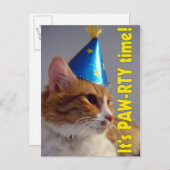 Verjaardagsfeest Uitnodiging PAW-RTY Cat Briefkaar (Voorkant / Achterkant)