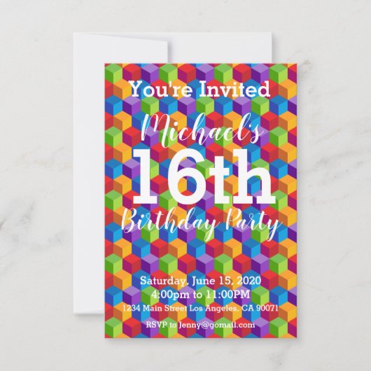 Verjaardagsfeest Uitnodiging Rainbow Cubes Blocks (Voorkant)