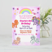 Verjaardagsfeest Uitnodiging Regenboog Pony (Staand voorkant)
