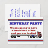 Verjaardagsfeest uitnodiging rode cabover grote ri (Voorkant / Achterkant)