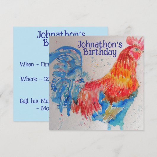 Verjaardagsfeest Uitnodiging Rode Haan Jongens (Voorkant / Achterkant)