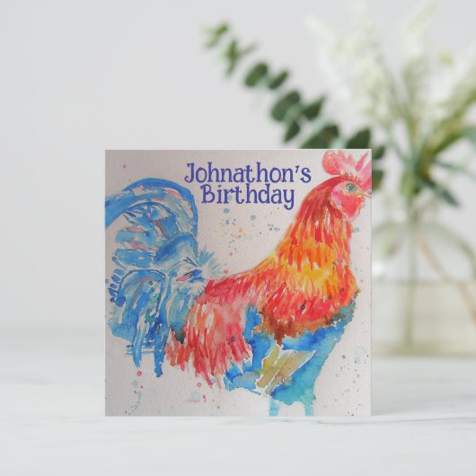 Verjaardagsfeest Uitnodiging Rode Haan Jongens (Staand voorkant)