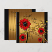 Verjaardagsfeest Uitnodiging Rood Zwart Goud Bambo (Voorkant / Achterkant)