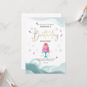 Verjaardagsfeest Uitnodiging   Roze Cake Thema   A