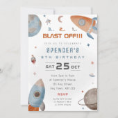 Verjaardagsfeest Uitnodiging Ruimteraket 3 2 1 Ops (Voorkant)