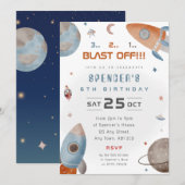 Verjaardagsfeest Uitnodiging Ruimteraket 3 2 1 Ops (Voorkant / Achterkant)