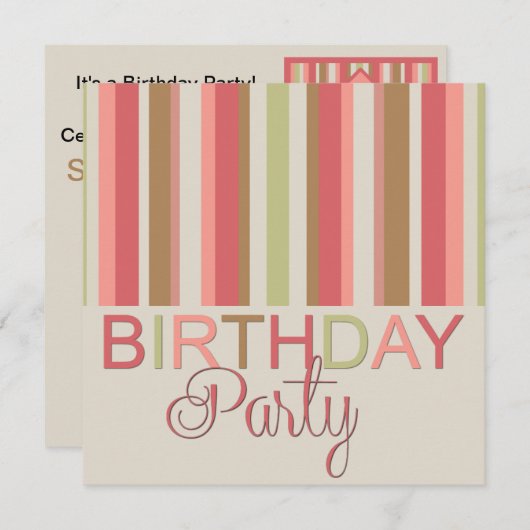 Verjaardagsfeest Uitnodiging Stripes (Voorkant / Achterkant)