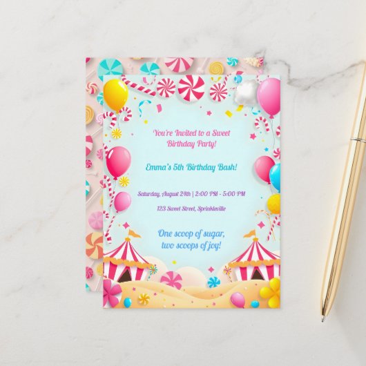 Verjaardagsfeest Uitnodiging Suikerfeest Kermis (Voorkant / Achterkant in situ)