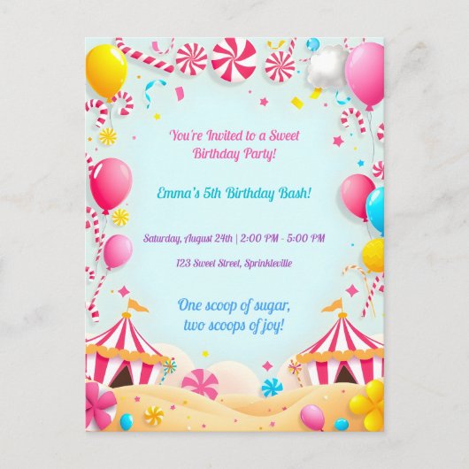Verjaardagsfeest Uitnodiging Suikerfeest Kermis (Voorkant)
