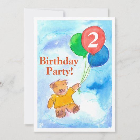 Verjaardagsfeest Uitnodiging Teddy Bear Ballonnen (Voorkant)