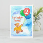 Verjaardagsfeest Uitnodiging Teddy Bear Ballonnen (Staand voorkant)