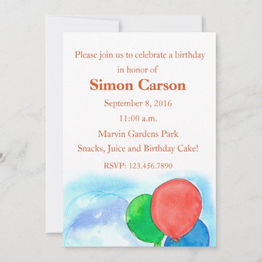 Verjaardagsfeest Uitnodiging Teddy Bear Ballonnen (Achterkant)