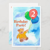 Verjaardagsfeest Uitnodiging Teddy Bear Ballonnen (Voorkant / Achterkant)