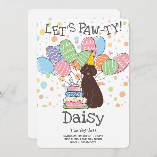 Verjaardagsfeest Uitnodiging voor Bruine Aussiedoo (Voorkant / Achterkant)