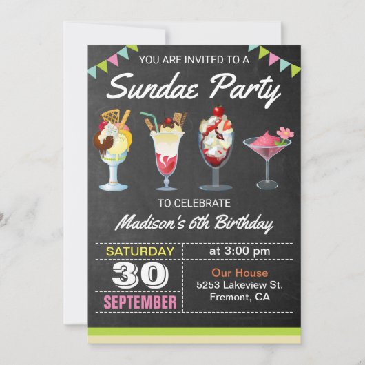 Verjaardagsfeest Uitnodiging voor een Ijs Sundae (Voorkant)