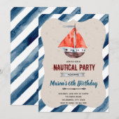 Verjaardagsfeest uitnodiging voor een zeilboot (Voorkant / Achterkant)