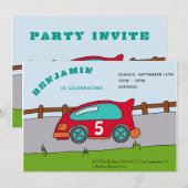 Verjaardagsfeest Uitnodiging voor Raceauto (Voorkant / Achterkant)