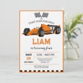 Verjaardagsfeest Uitnodiging voor Raceauto (Staand voorkant)