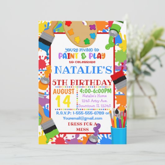 Verjaardagsfeest uitnodiging voor schilderskunst (Staand voorkant)