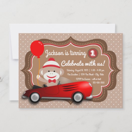 Verjaardagsfeest Uitnodiging voor Sock Monkey (Voorkant)