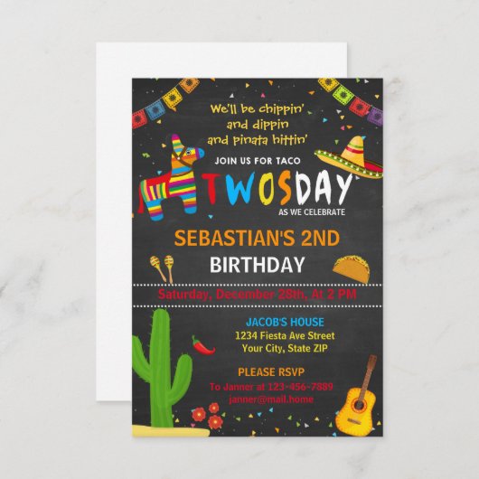 Verjaardagsfeest uitnodiging voor Taco twosday (Voorkant / Achterkant)