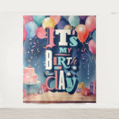 Verjaardagsfeest Uitnodiging Wandkleed (Voorkant)