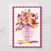 Verjaardagsfeest Uitnodiging Waterverf Bloemen Vaa (Voorkant)