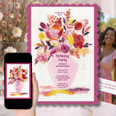 Verjaardagsfeest Uitnodiging Waterverf Bloemen Vaa