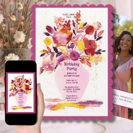 Verjaardagsfeest Uitnodiging Waterverf Bloemen Vaa