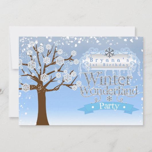 Verjaardagsfeest Uitnodiging Winter Wonderland (Voorkant)