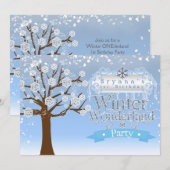 Verjaardagsfeest Uitnodiging Winter Wonderland (Voorkant / Achterkant)