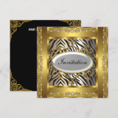 Verjaardagsfeest Uitnodiging Zebra en Goud (Voorkant / Achterkant)
