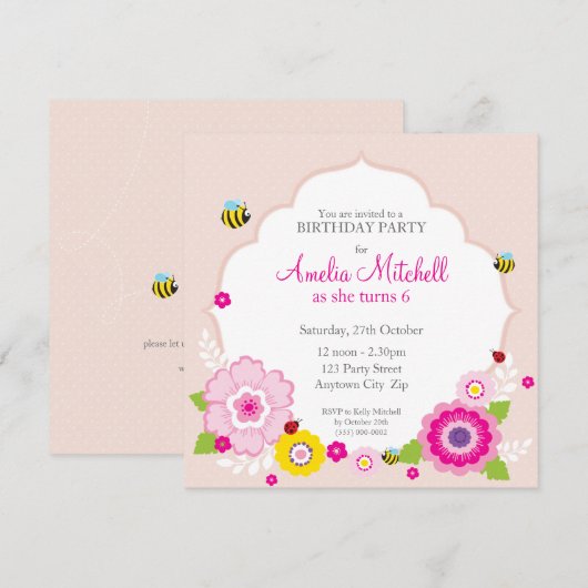 VERJAARDAGSFEEST UITNODIGINGEN :: tuinbloemen 3 (Voorkant / Achterkant)