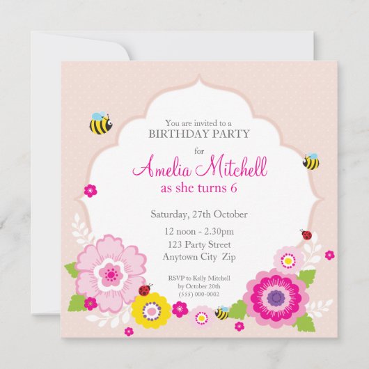 VERJAARDAGSFEEST UITNODIGINGEN :: tuinbloemen 3 (Voorkant)