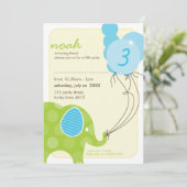 VERJAARDAGSFEEST UITNODIGT:: olifant + ballonnen 6 Kaart (Staand voorkant)