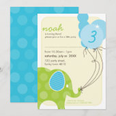 VERJAARDAGSFEEST UITNODIGT:: olifant + ballonnen 6 Kaart (Voorkant / Achterkant)