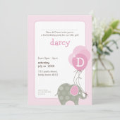 VERJAARDAGSFEEST UITNODIGT:: olifant + ballonnen 6 Kaart (Staand voorkant)