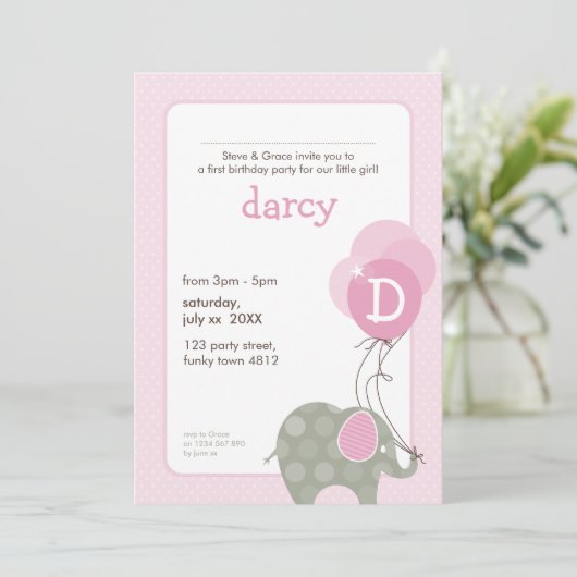 VERJAARDAGSFEEST UITNODIGT:: olifant + ballonnen 6 Kaart (Staand voorkant)