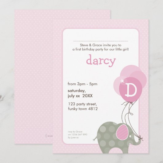 VERJAARDAGSFEEST UITNODIGT:: olifant + ballonnen 6 Kaart (Voorkant / Achterkant)