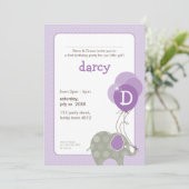 VERJAARDAGSFEEST UITNODIGT :: olifant + ballonnen  Kaart (Staand voorkant)