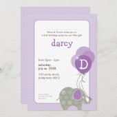 VERJAARDAGSFEEST UITNODIGT :: olifant + ballonnen  Kaart (Voorkant / Achterkant)