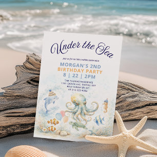Verjaardagsfeest Under the Sea Octopus & Oceandier Kaart